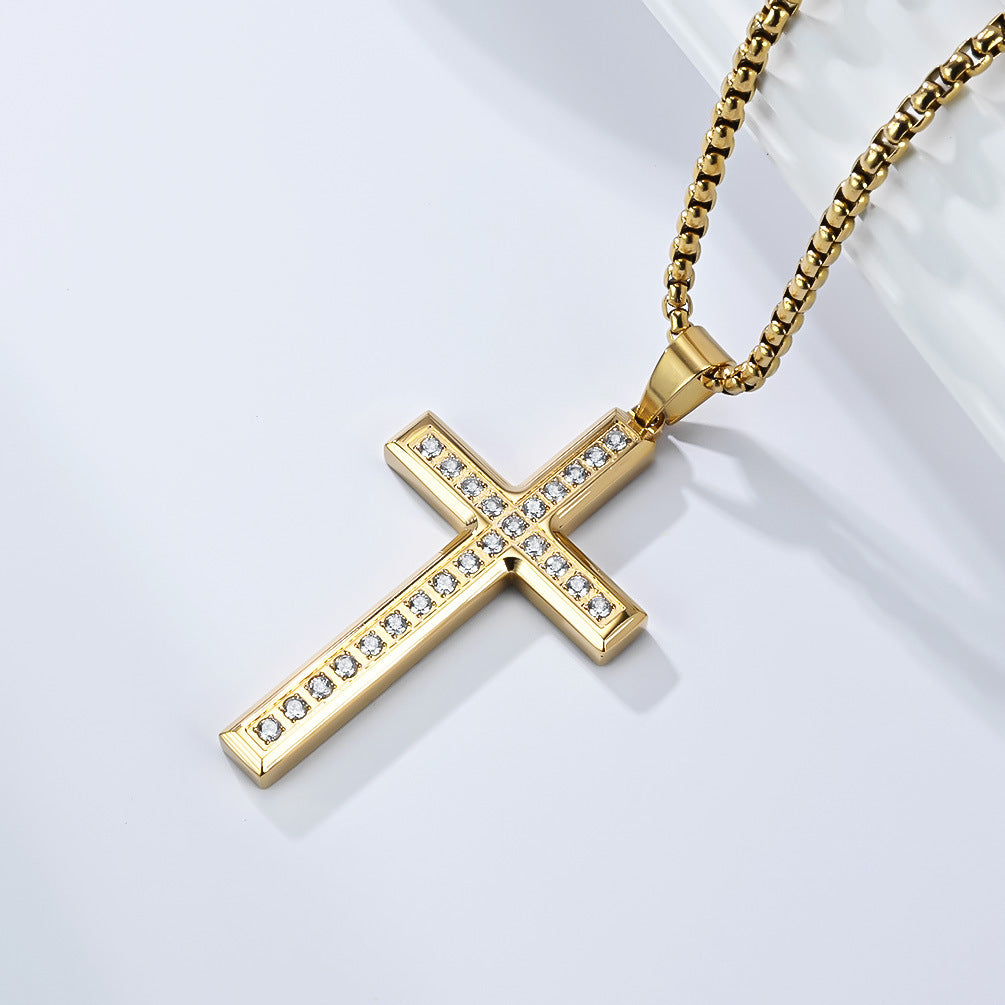 Planderful Unisex Stainless Steel Zircon Inlay Cross Necklace Sleek Everyday Genie Pendant