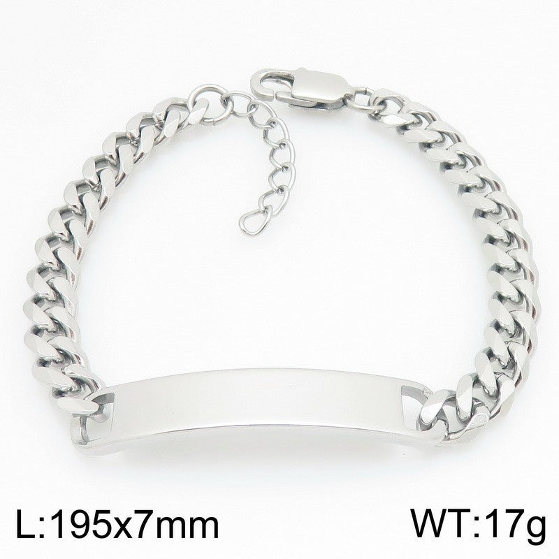 Engravable Curved Bar Bracelet – Layered Cuban Chain Titanium Steel Men's Bracelet