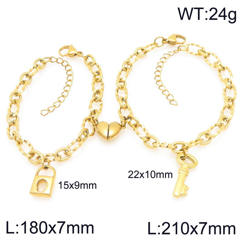 Key Love Magnet Titanium Steel Bracelet – Design Heart Lock Couple