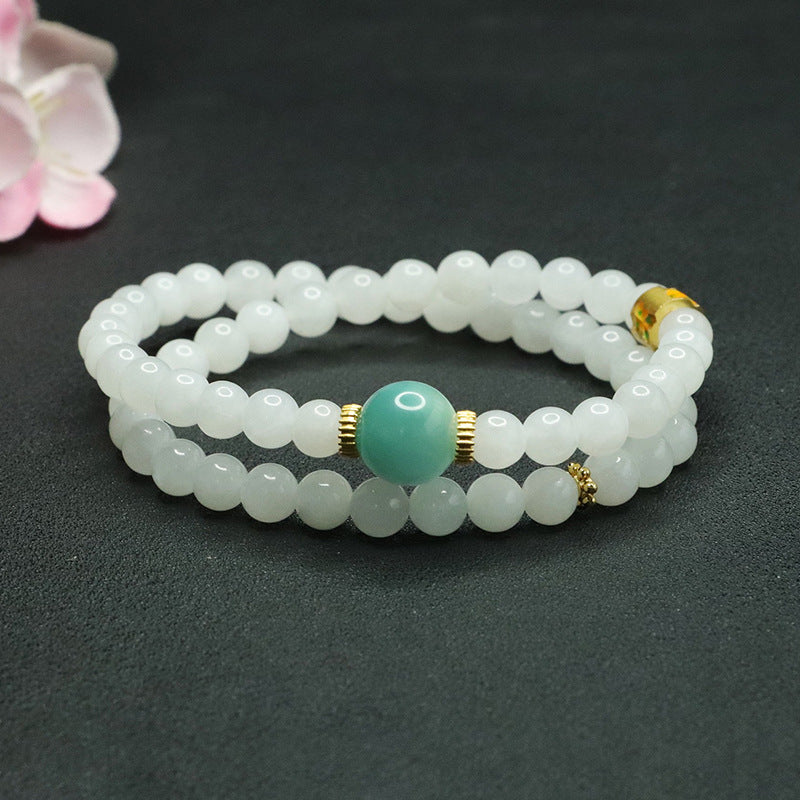White Jade Sea Pattern Sterling Silver Bracelet