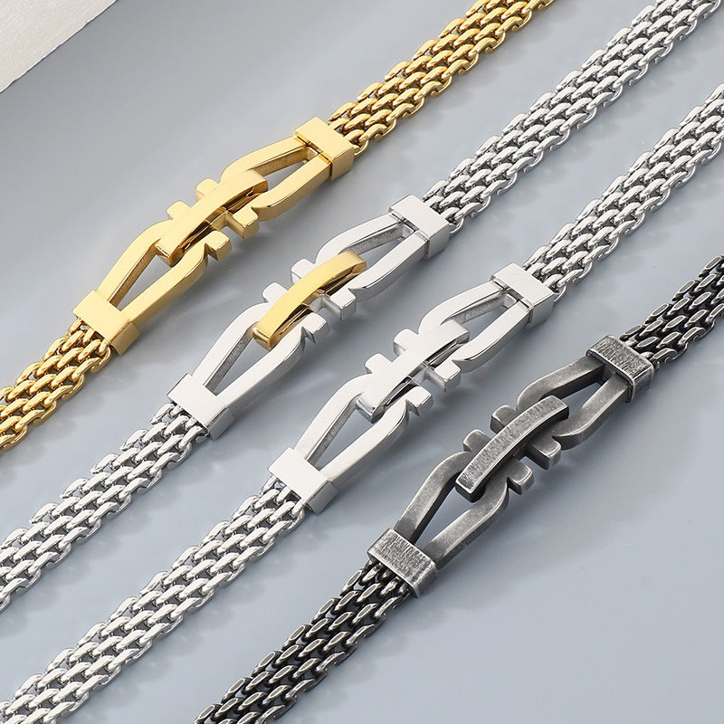 Style Adjustable Day Buckle Woven Bracelet – Daily Stainless Steel Cross Chain Men's