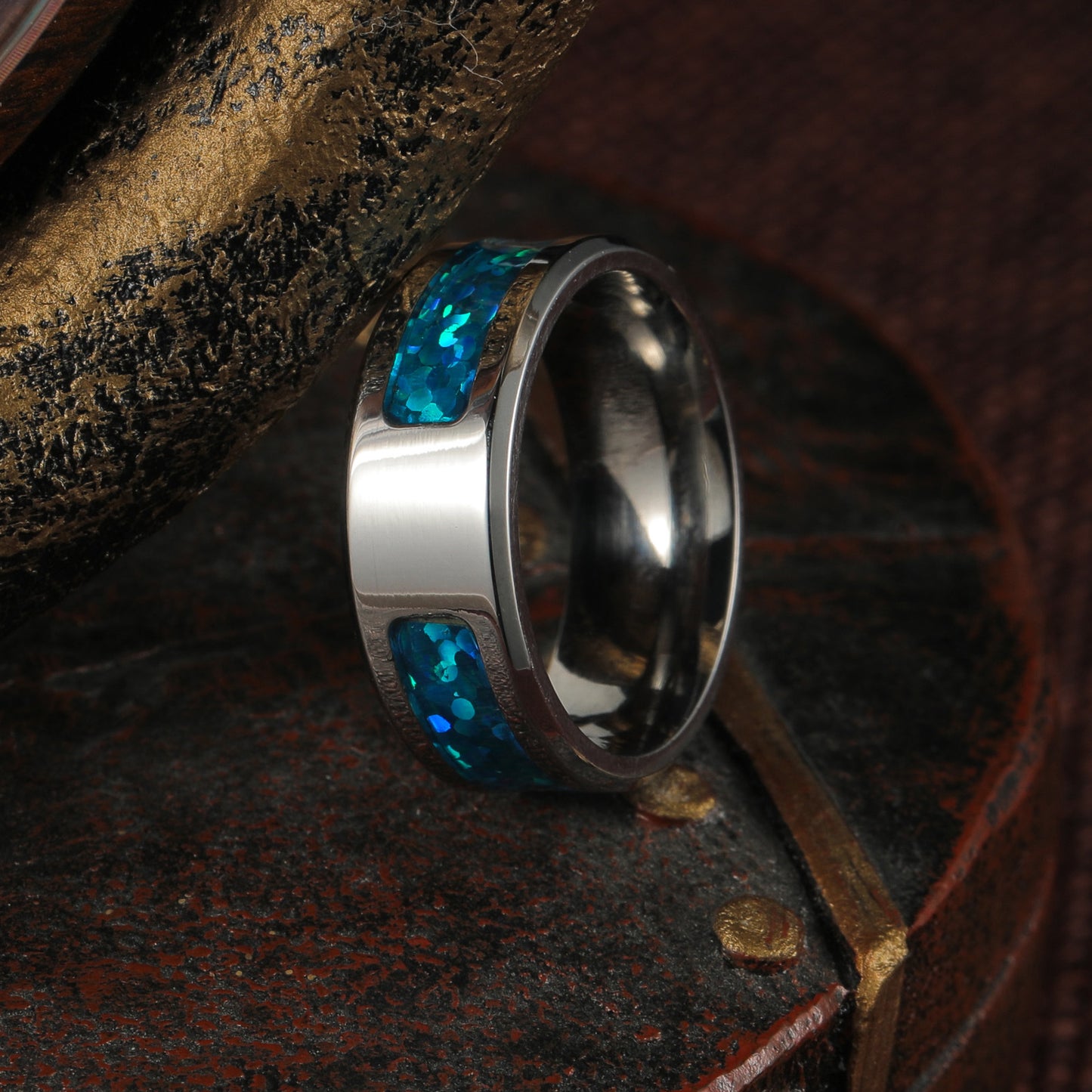 Planderful Imitation Opal Ring Unisex Steel Inlay Everyday Genie Collection Durable Jewelry