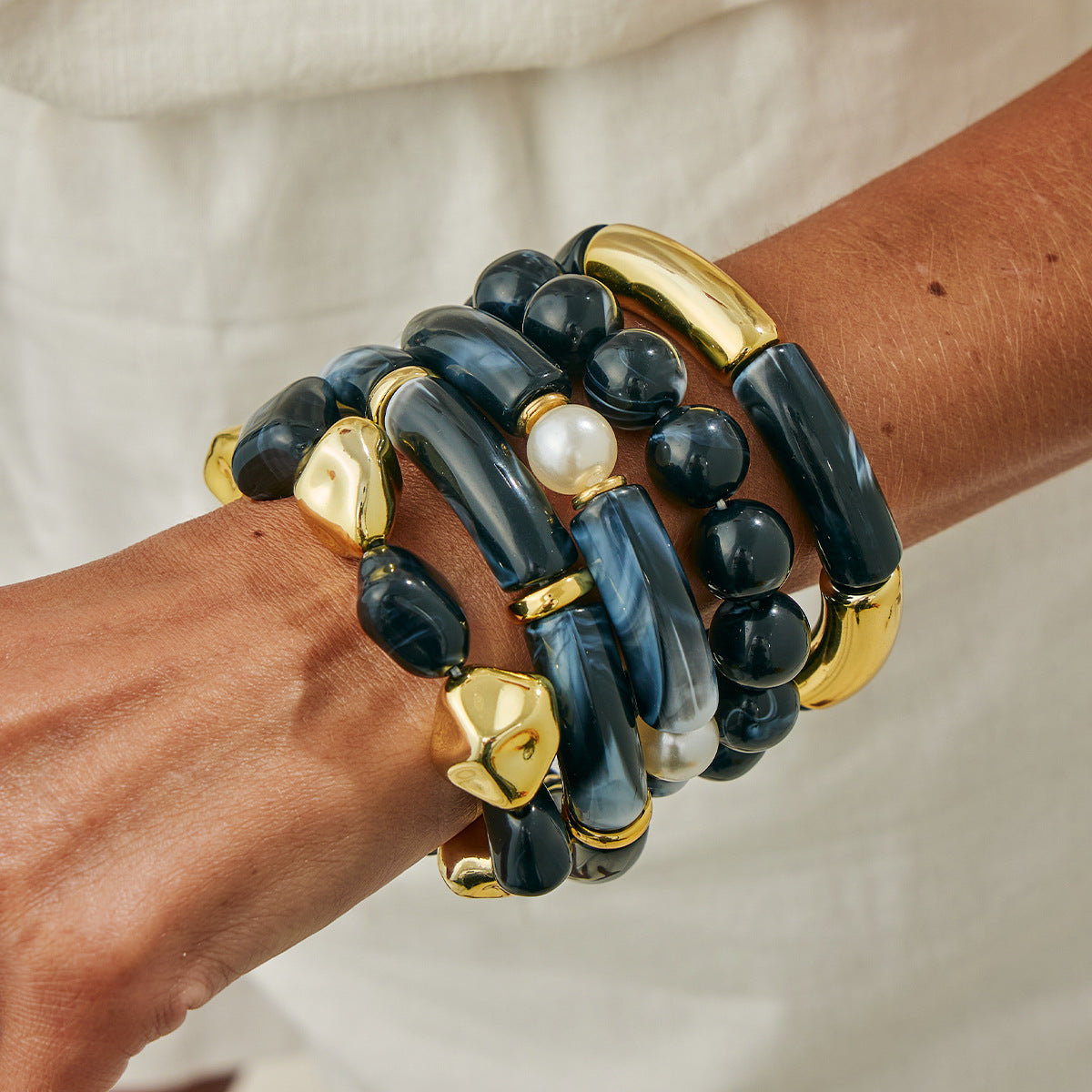 Planderful Black Pearl Bracelet Elastic Beaded For Readers