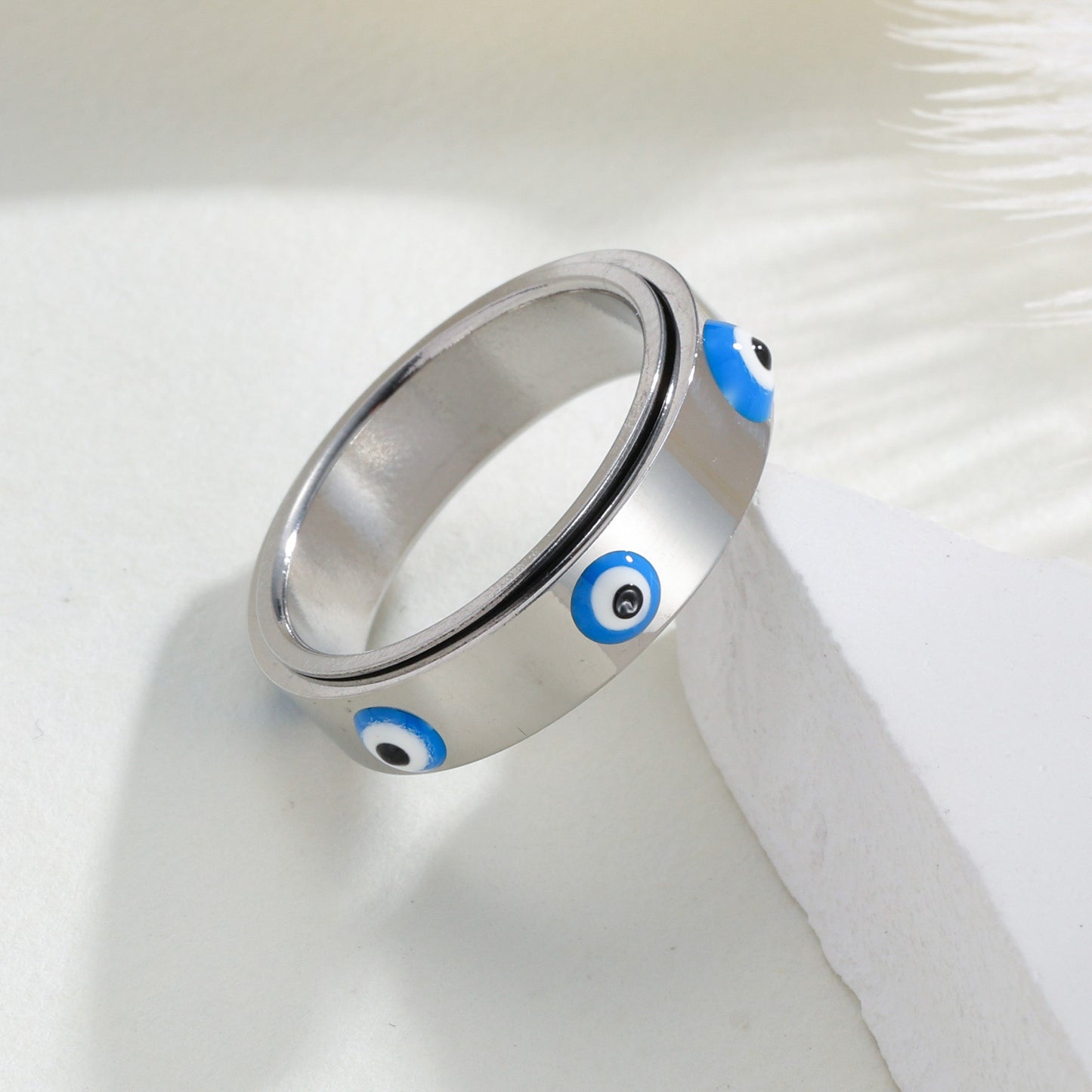 Blue Evil Eye Ring Rotatable Stainless Steel Unisex Jewelry By Planderful Everyday Genie