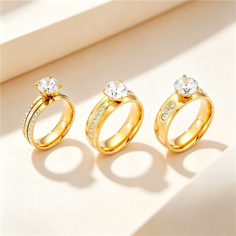Four-Claw Zircon Titanium Steel Women's Ring Stainless Steel Zircon