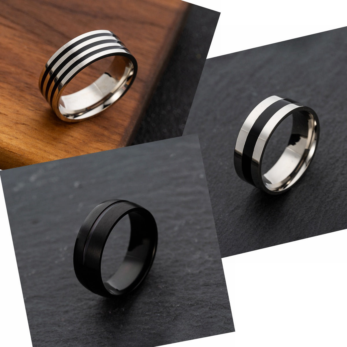 Stainless Steel Drip Oil Ring Set with Wide 8mm Band for Men