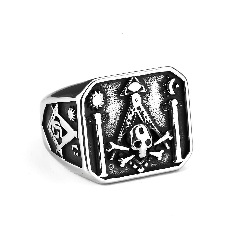 European And American Jewelry Men's Stainless Steel Ring AG Freemason Skull Retro Personalized Ring