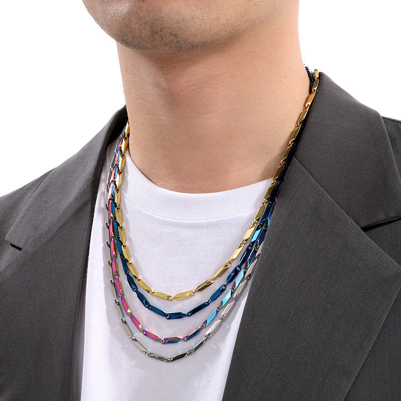 Hip Hop Personalized Rhombus Bamboo Chain Necklace for Men
