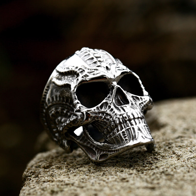 Titanium Steel Punk Skull Ring for Men - Stylish Cross-Border Design in Sizes 7-13