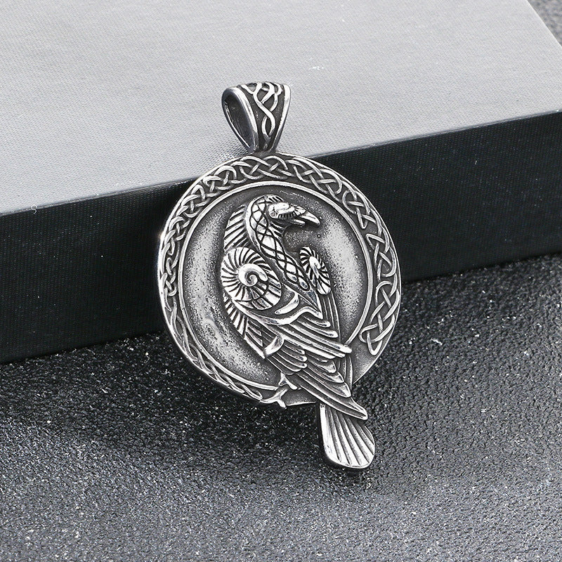 Viking Mythology World Tree Double Wolf Disc Pendant, Nordic Luhn Rune Crow Deer Necklace
