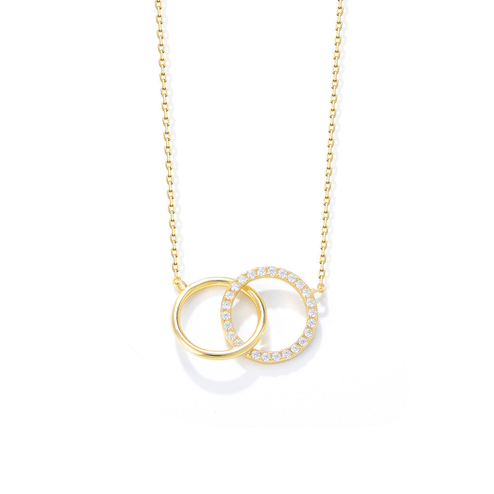 S925 Sterling Silver Personality Zircon Double Circle Ring Necklace Set Chain