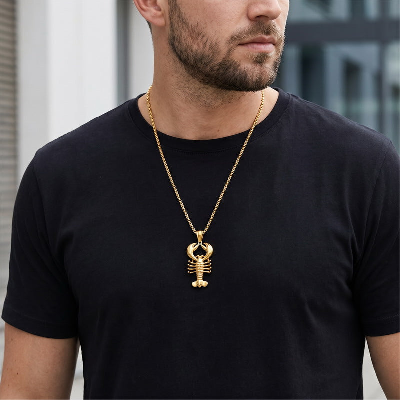 Hipster Animal Ocean Vacation Style Lobster Stainless Steel Men's Pendant Necklace