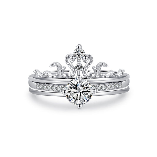 S925 Sterling Silver Luxury Crown Zircon Open Ring for Women