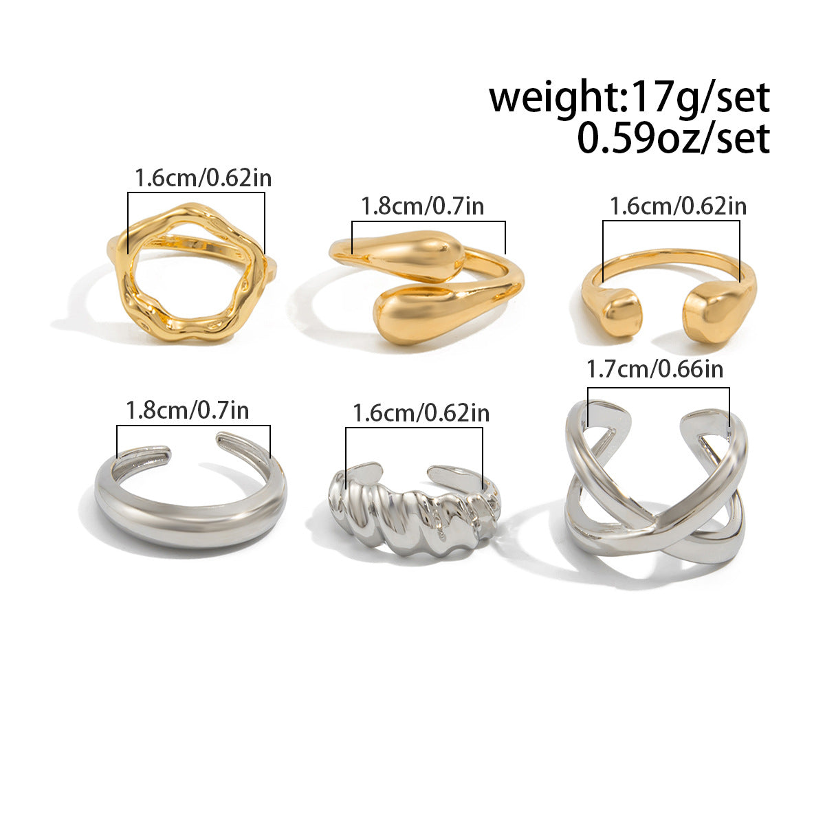 Planderful Vienna Verve Open Ring Set For Women Irregular Smooth Band With Statement Jewelry