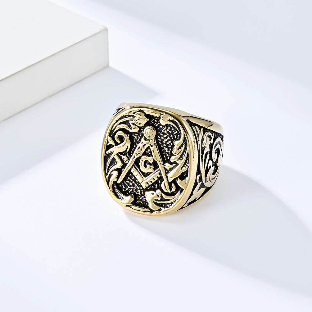 Freemasonry Titanium Steel Ring Domineering Men's Jewelry
