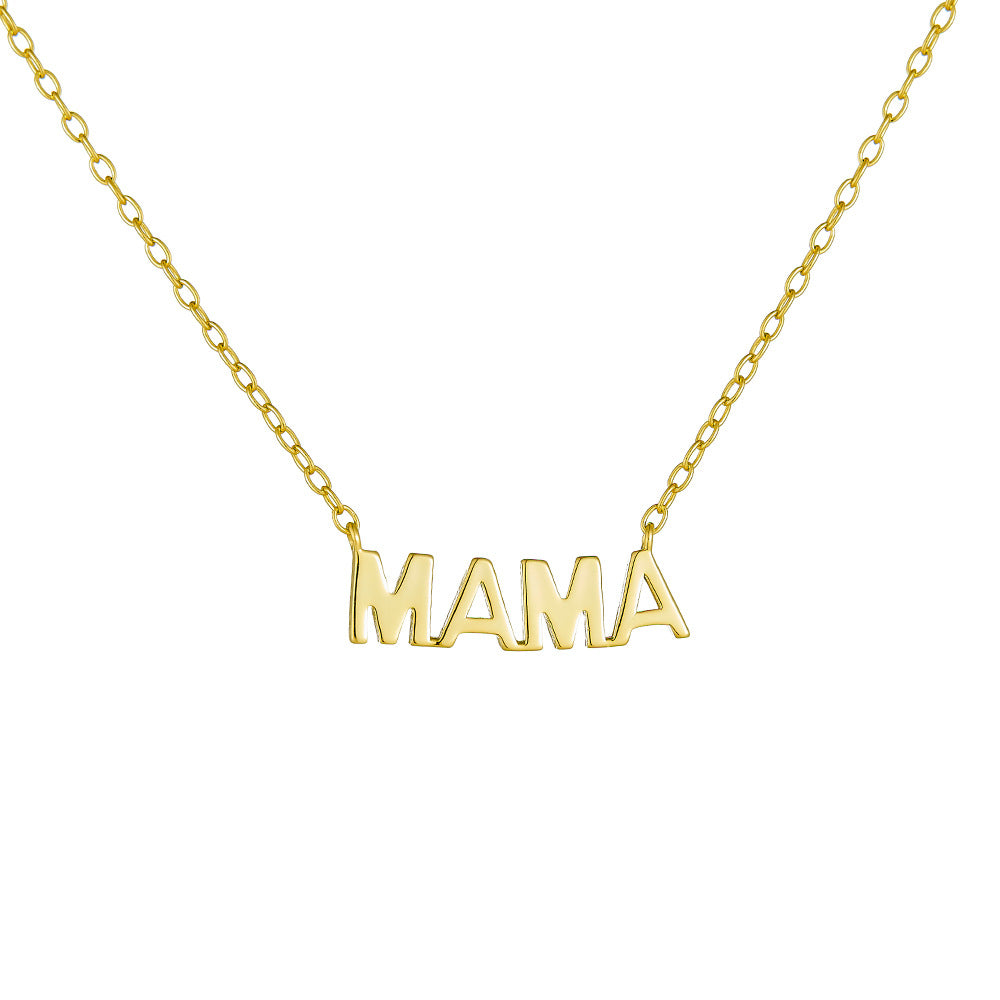 S925 Sterling Silver Plated 14k Glossy Mama Letter Pendant Mother'S Day Necklace Wind