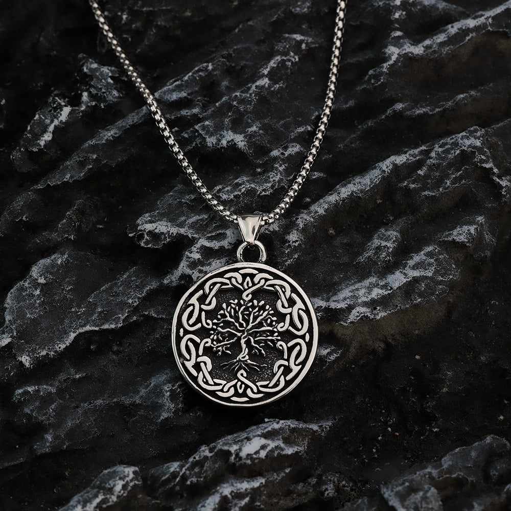 Nordic Retro Stainless Steel Men's Life Tree Pendant Necklace