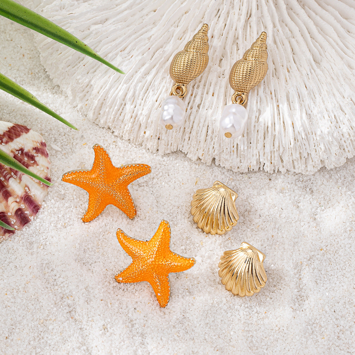 Planderful Vienna Verve Ocean Beach Earrings Set – Charming Starfish and Shell Designs