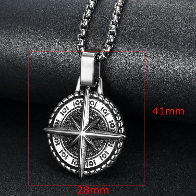 Planderful Mens Stainless Steel Compass Necklace Personalized Navigator Cross Pendant Retro Hip Hop Style