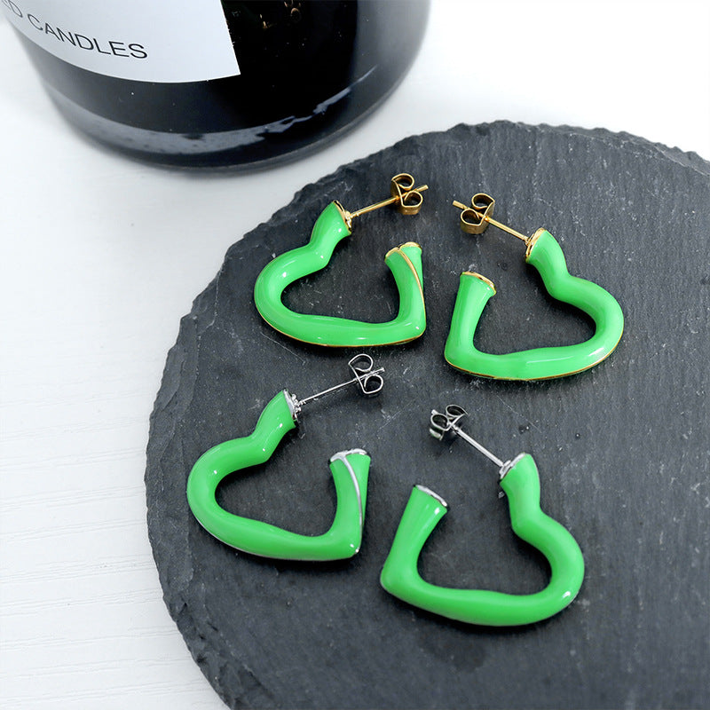 Trendy Japanese and Korean Earrings with Personalized Oil Droplets and Geometric Love Design
