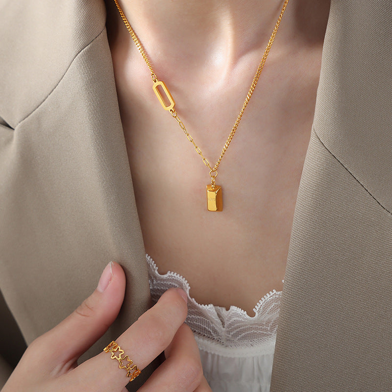 Gold-Plated Titanium Steel Geometric Pendant Necklace - Elegant Everyday Genie Jewelry
