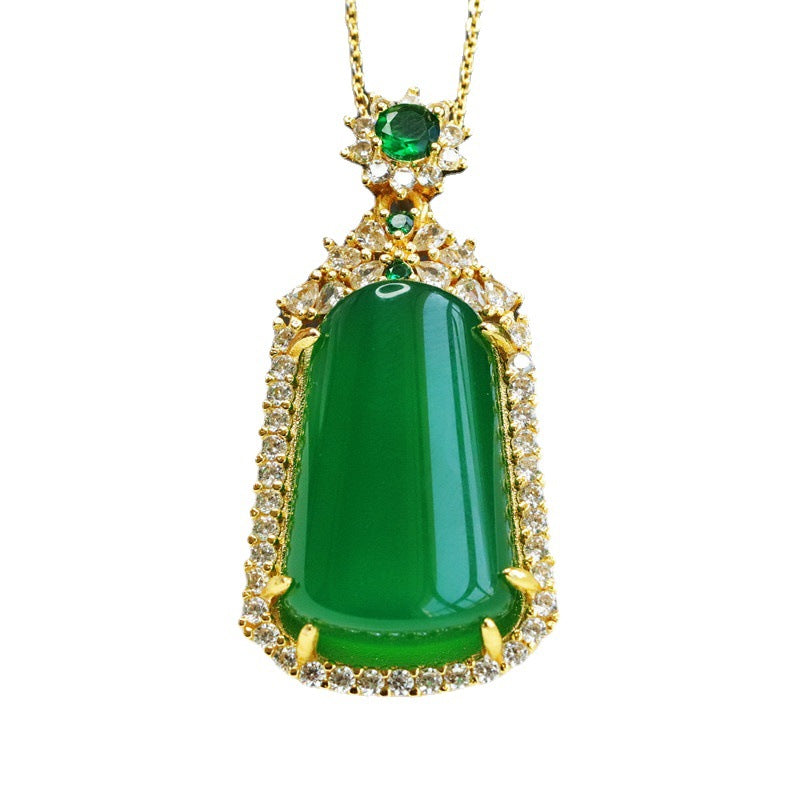 Green Chalcedony Trapezoid Peace Plaque Pendant — No Chain