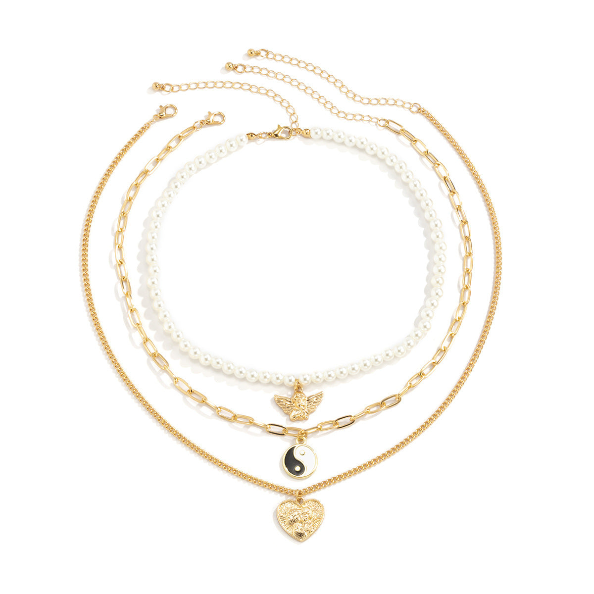 Imitation Pearl Angel Necklace Planderful For Women With Heart Portrait Tai Chi Design Statement Jewelry