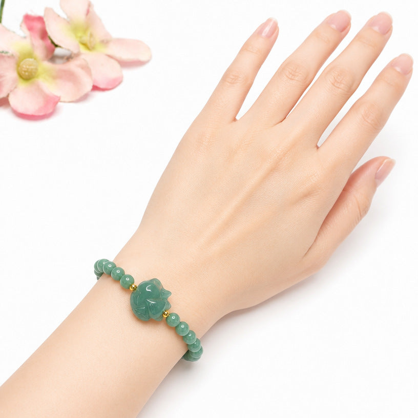Blue Water Jadeite Fox Beaded Bracelet