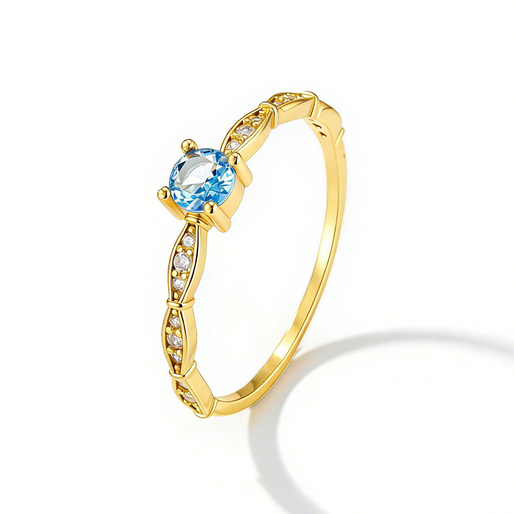 925 Sterling Silver Japanese Aquamarine Zircon Ring Wind Ring