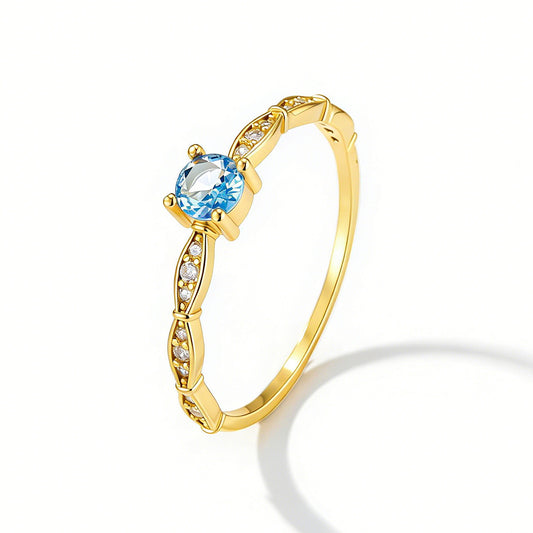 925 Sterling Silver Japanese Aquamarine Zircon Ring Wind Ring