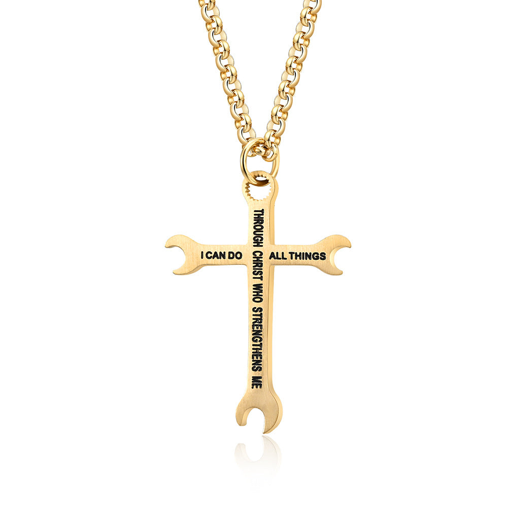 Planderful Wrench Cross Necklace Titanium Steel With Personalized Design For Edgy Jewelry Lovers
