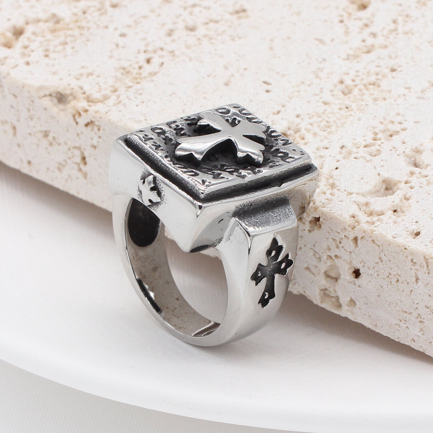Planderful Personalized Cross Ring Titanium Steel Jewelry Unisex Retro European American Style For Men Women