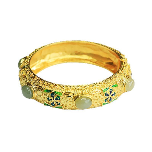 Qingshui Hetian Jade Enamel Flower Bangle