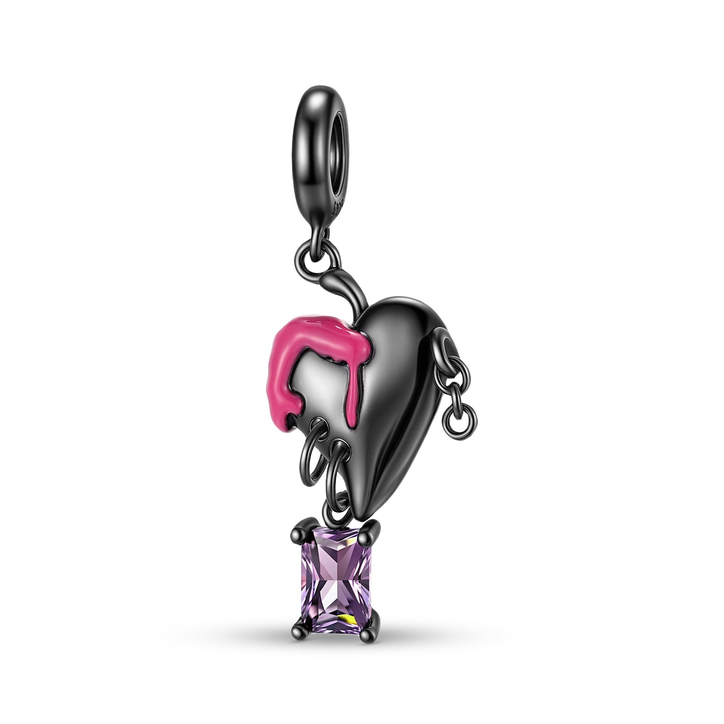 Planderful Jewelry Sterling Silver Zircon Pendant Heart Necklace Molten Drop Black Electroplated