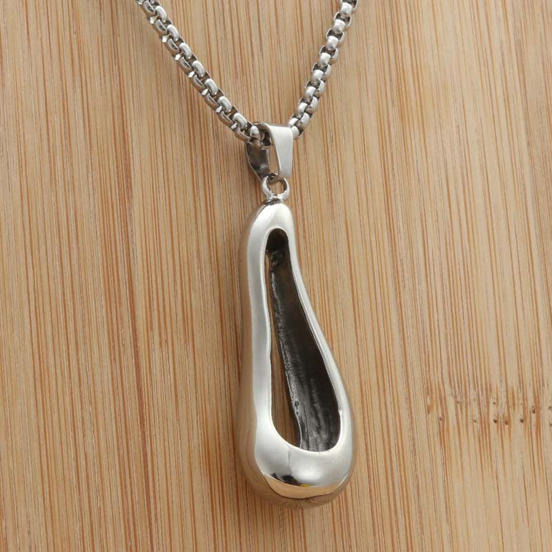 Punk-Inspired Hollow Eggplant Pendant Necklace for Men in Titanium Steel