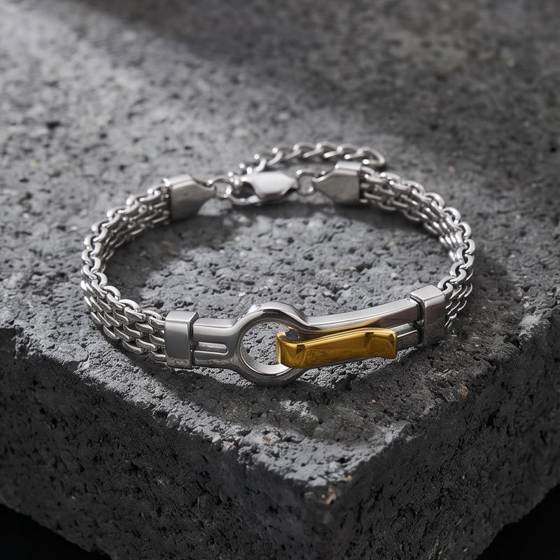 Adjustable Extension Chain – Rock Bottle Opener Shape Bent Mesh Chain Stainless Steel Bracelet