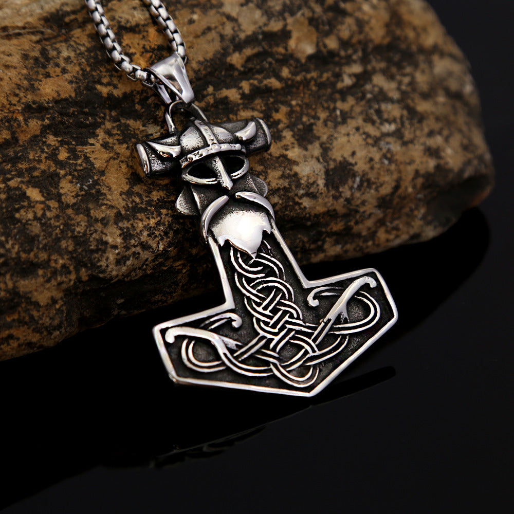 Retro Stainless Steel Viking Thor's Hammer Pendant Necklace