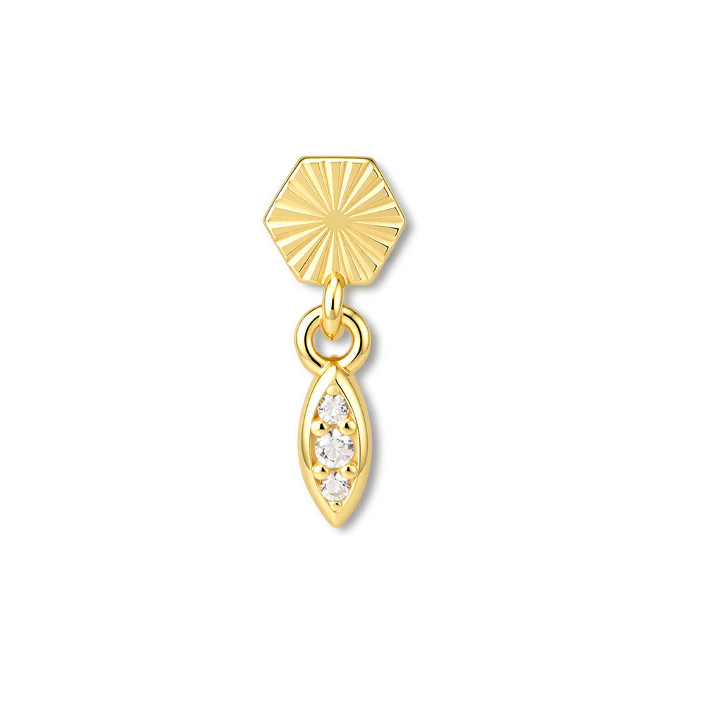S925 Sterling Silver Flat Bottom Thread Piercing Earbone Nails, Geometric Zircon Earrings In