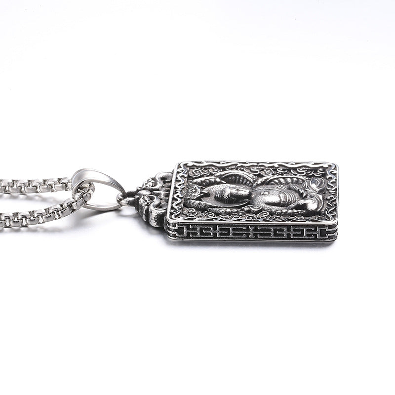 Steel Necklace - Vintage Buddha Zodiac Pendant