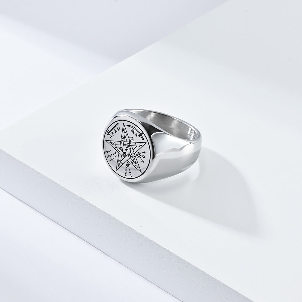 Steel Ring - Statement Geometric Five-Point Star Design For Everyday Mens Jewelry Accessory