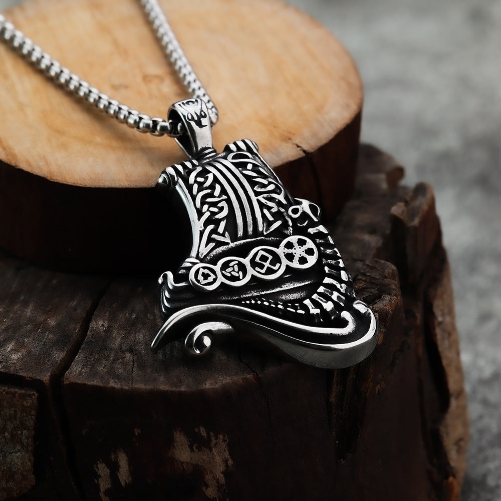 Nordic Viking Ship Personalized Men's Pendant Necklace Jewelry