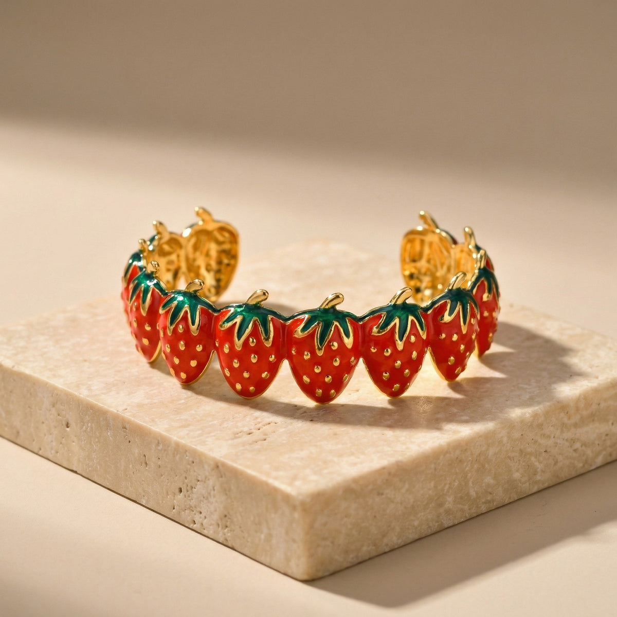 Strawberry Enamel Adjustable Stainless Steel Bracelet