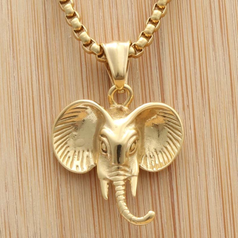 Titanium Steel Punk Elephant Pendant Necklace for Men - Hollow Design Animal Jewelry