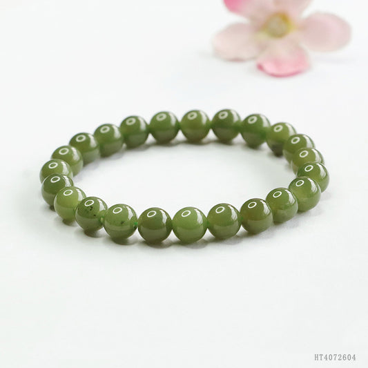Qingshui Hetian Jade Round Bead Bracelet