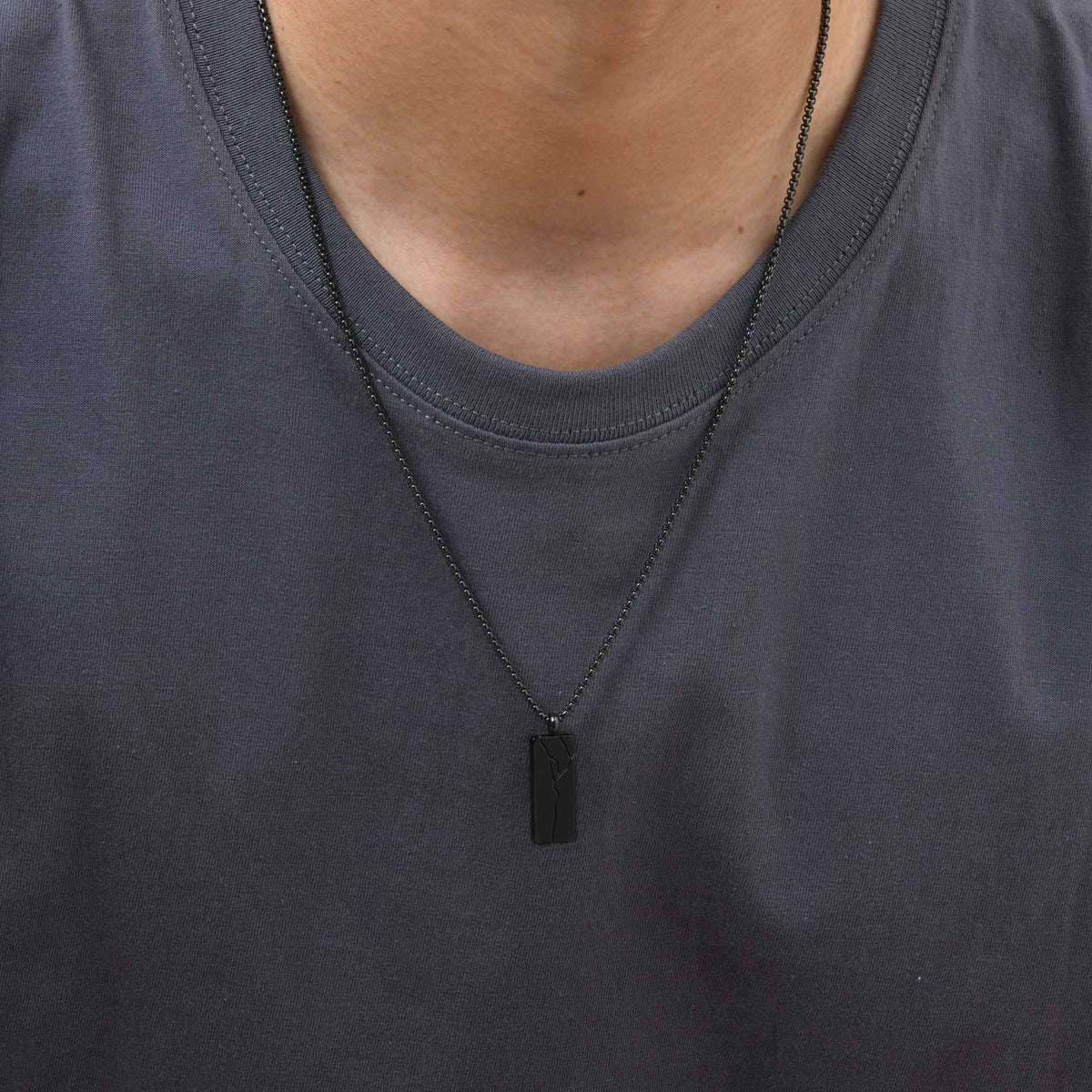 Branch-Line Rectangular Pendant Necklace — Black or Silver