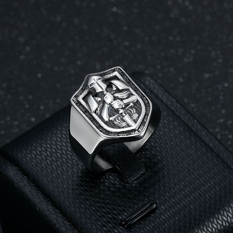 Planderful Templar Knights Ring Titanium Steel Retro Mens Ring Durable Medieval Crusades Theme