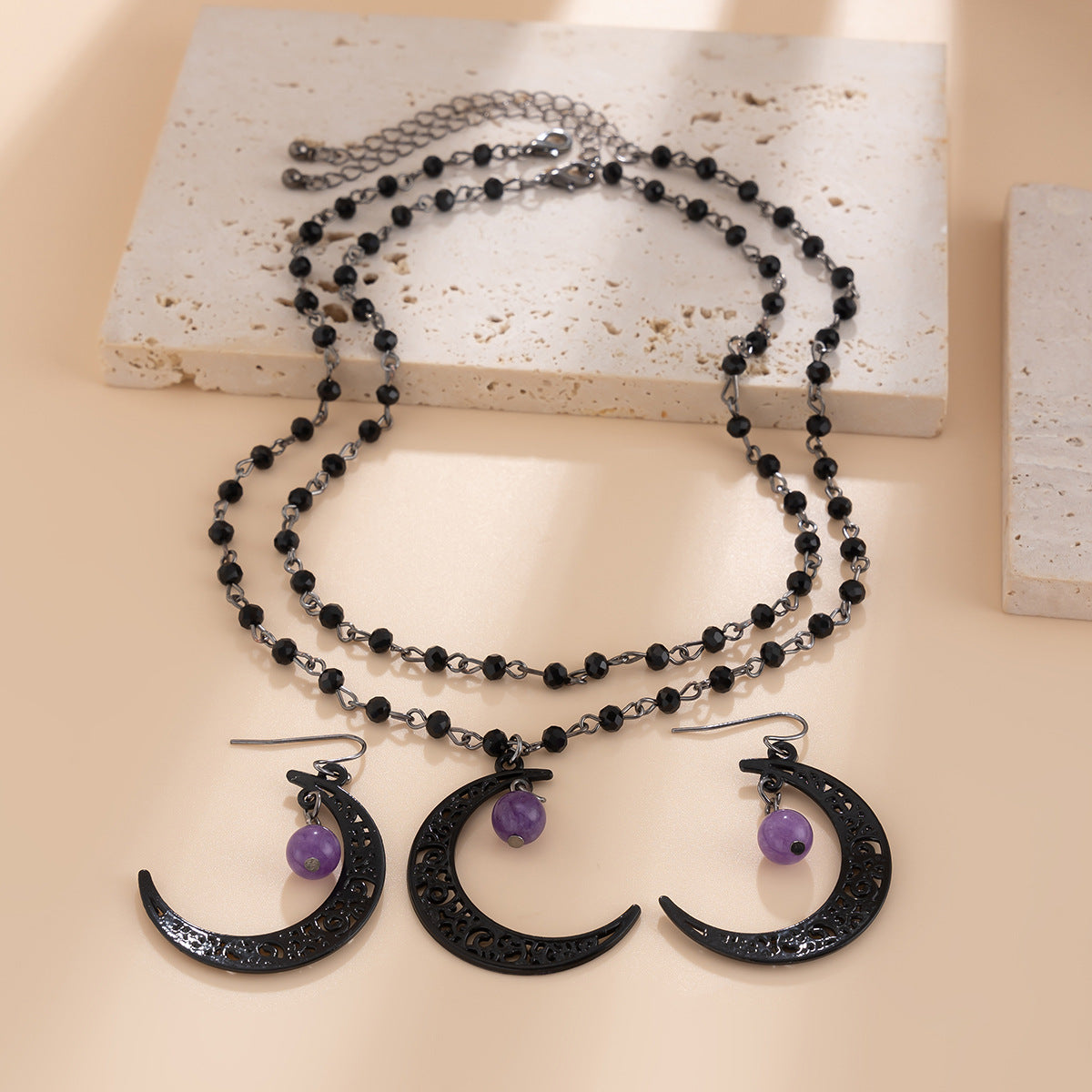 Planderful Vienna Verve Necklace and Earrings Set – Elegant Gothic Moon Pendant Design