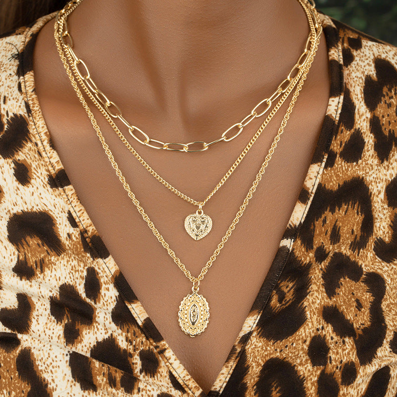 Trendy Three-Layer Love Necklace - Stylish Cross-Border Fashion Accessory