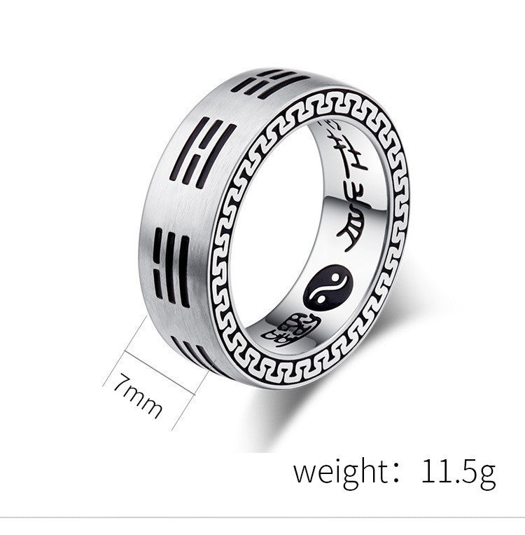 Steel Ring Vintage Yin Yang Taoist Mantra Nine Character Hand Jewelry Planderful Everyday Genie