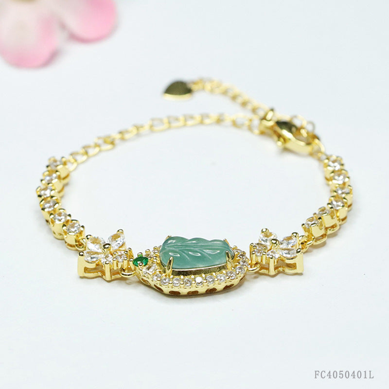 Blue Water Jadeite Leaf Bracelet